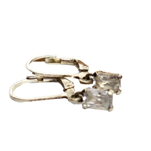 Emerald Cut Silver Lever Back Earrings - Picture 1 of 3